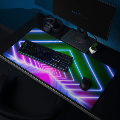 Neon geometric tunnel RGB gaming mouse pad in purple blue green large non-slip