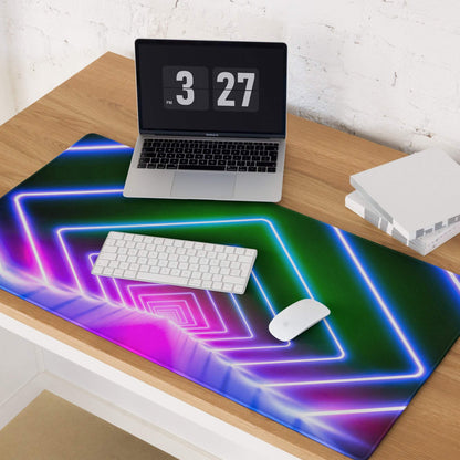 Neon geometric tunnel RGB gaming mouse pad with non-slip backing