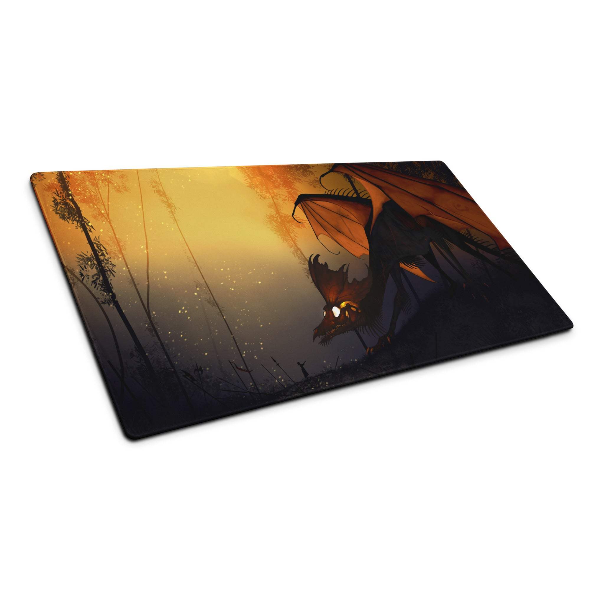 Stylized dragon sunset gaming mouse pad with large surface and non-slip base