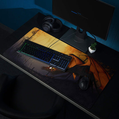 Orange black dragon sunset gaming mousepad textured surface non-slip base