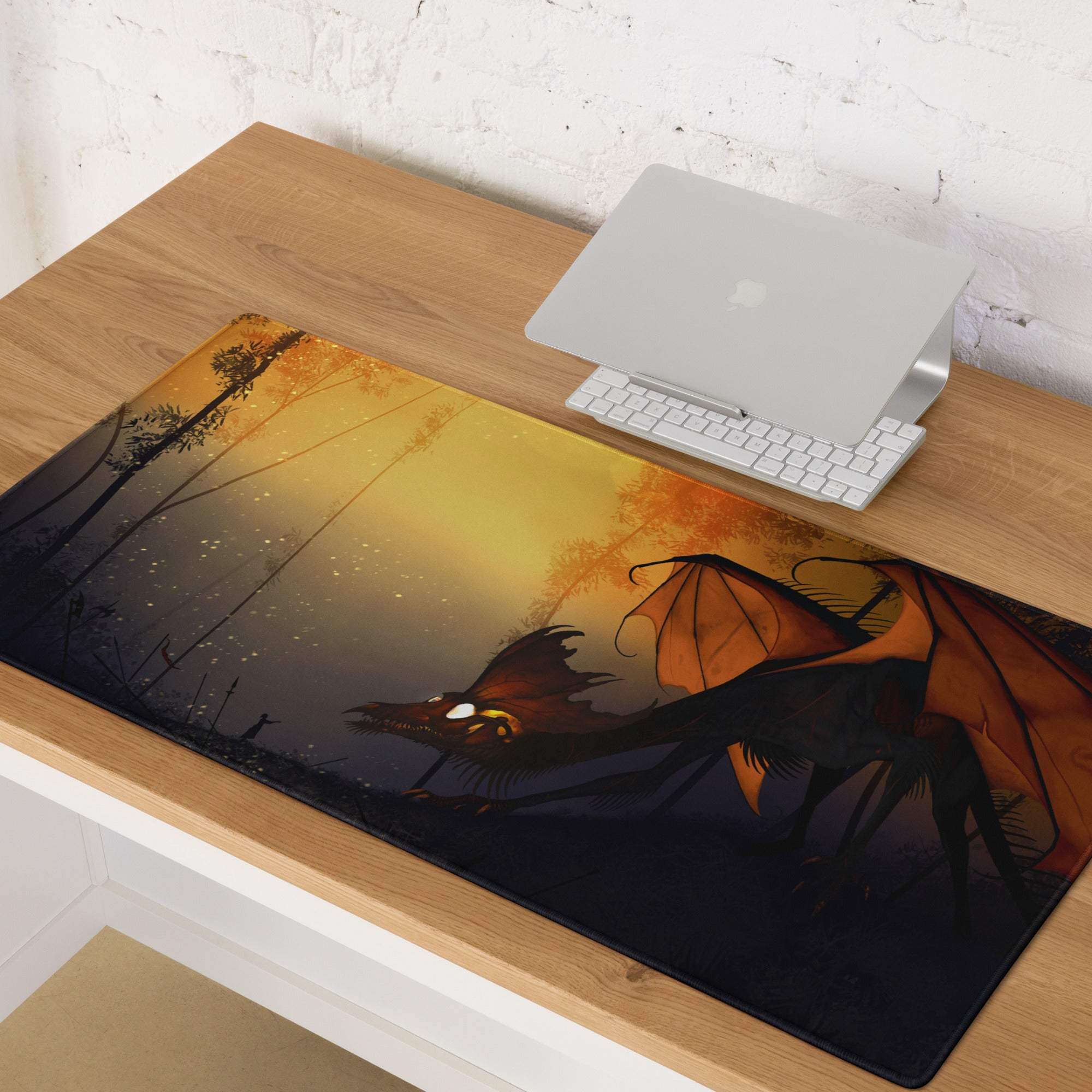 Stylized dragon sunset gaming mouse pad with large surface and non-slip base