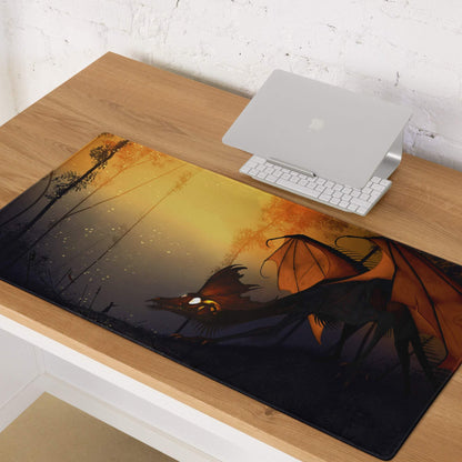 Stylized dragon sunset gaming mouse pad with large surface and non-slip base