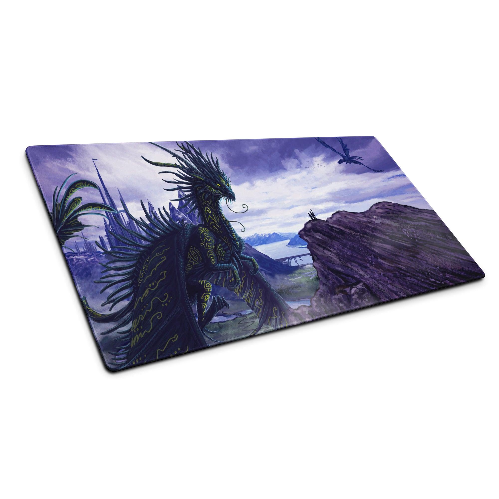 Epic fantasy dragon landscape purple twilight gaming mouse pad