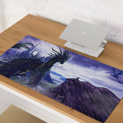 Epic fantasy dragon landscape purple twilight gaming mouse pad