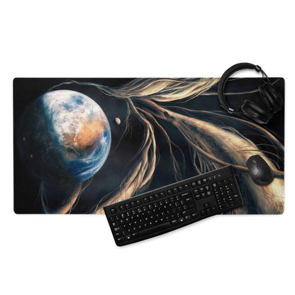 Cosmic Earth nebula gaming mouse pad with non-slip backing