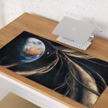 Large cosmic earth nebula gaming mouse pad with non-slip backing