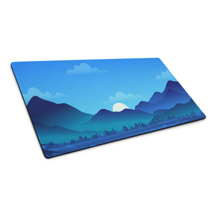 Vibrant blue mountain landscape gaming mouse pad with non-slip base