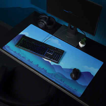 Blue gradient mountain landscape gaming mousepad with non-slip base