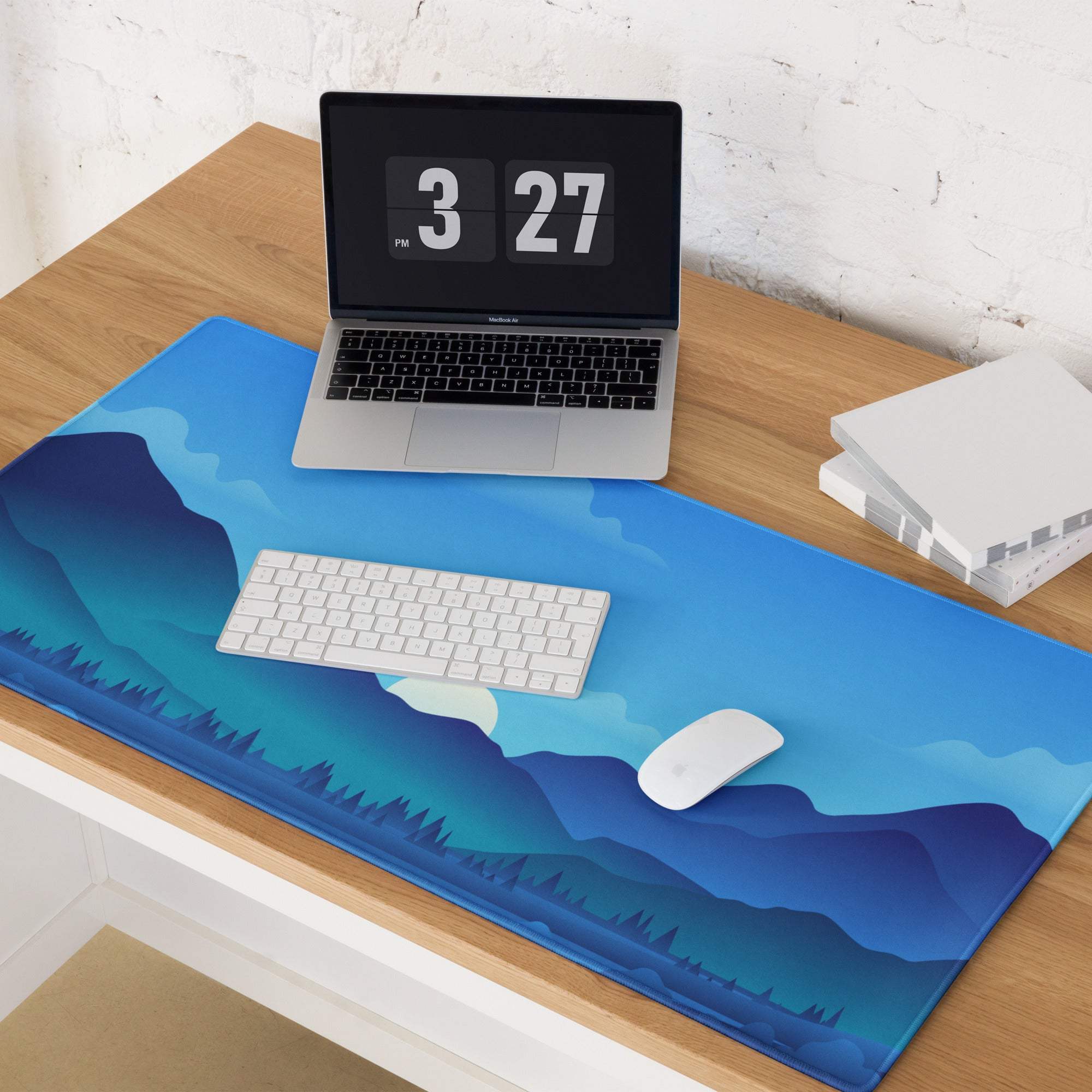 Blue gradient mountain landscape desk mat gaming mouse pad