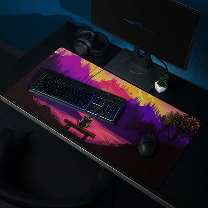 Vibrant purple orange sunset frog on sign gaming mousepad