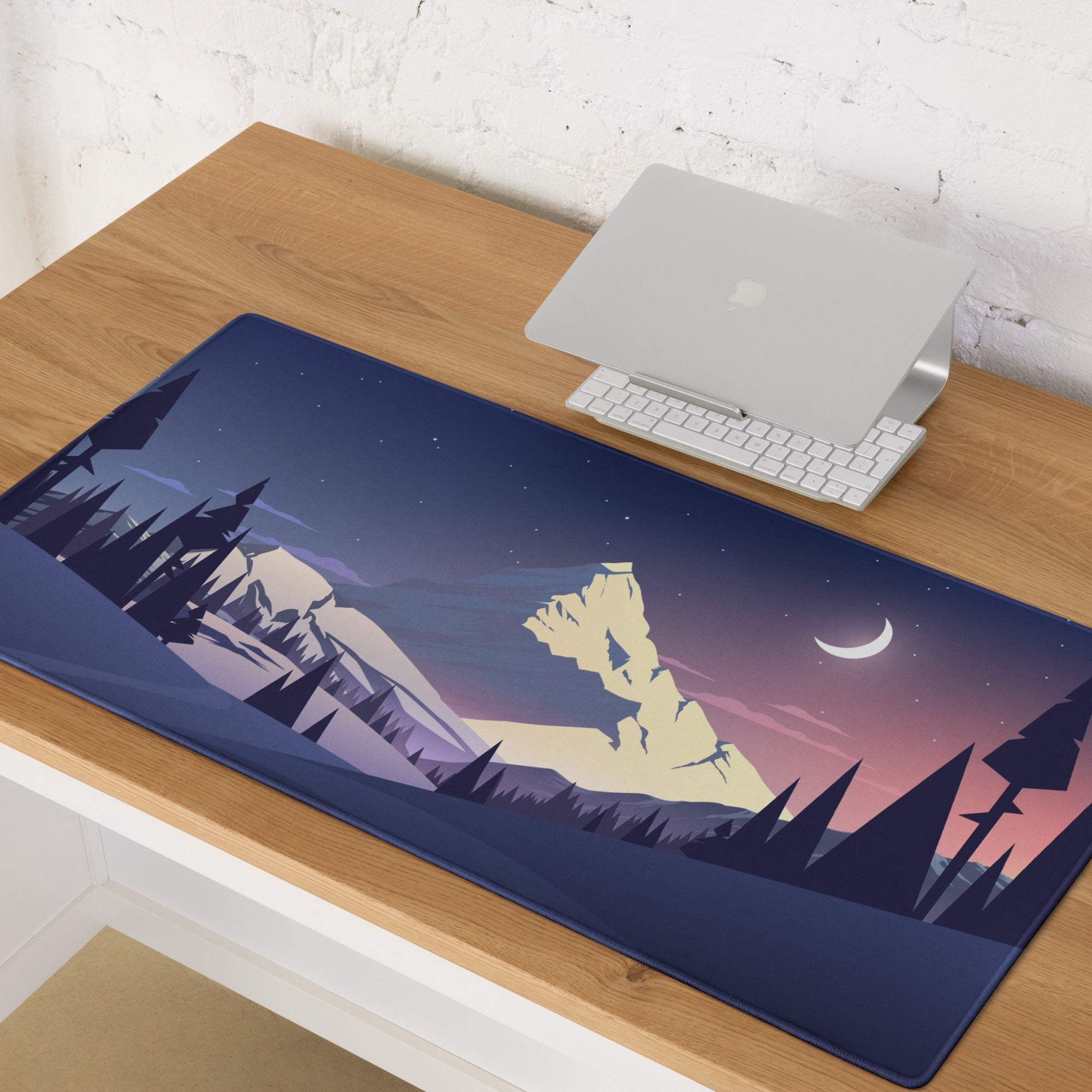 Stylized mountain twilight landscape gaming mouse pad, large non-slip