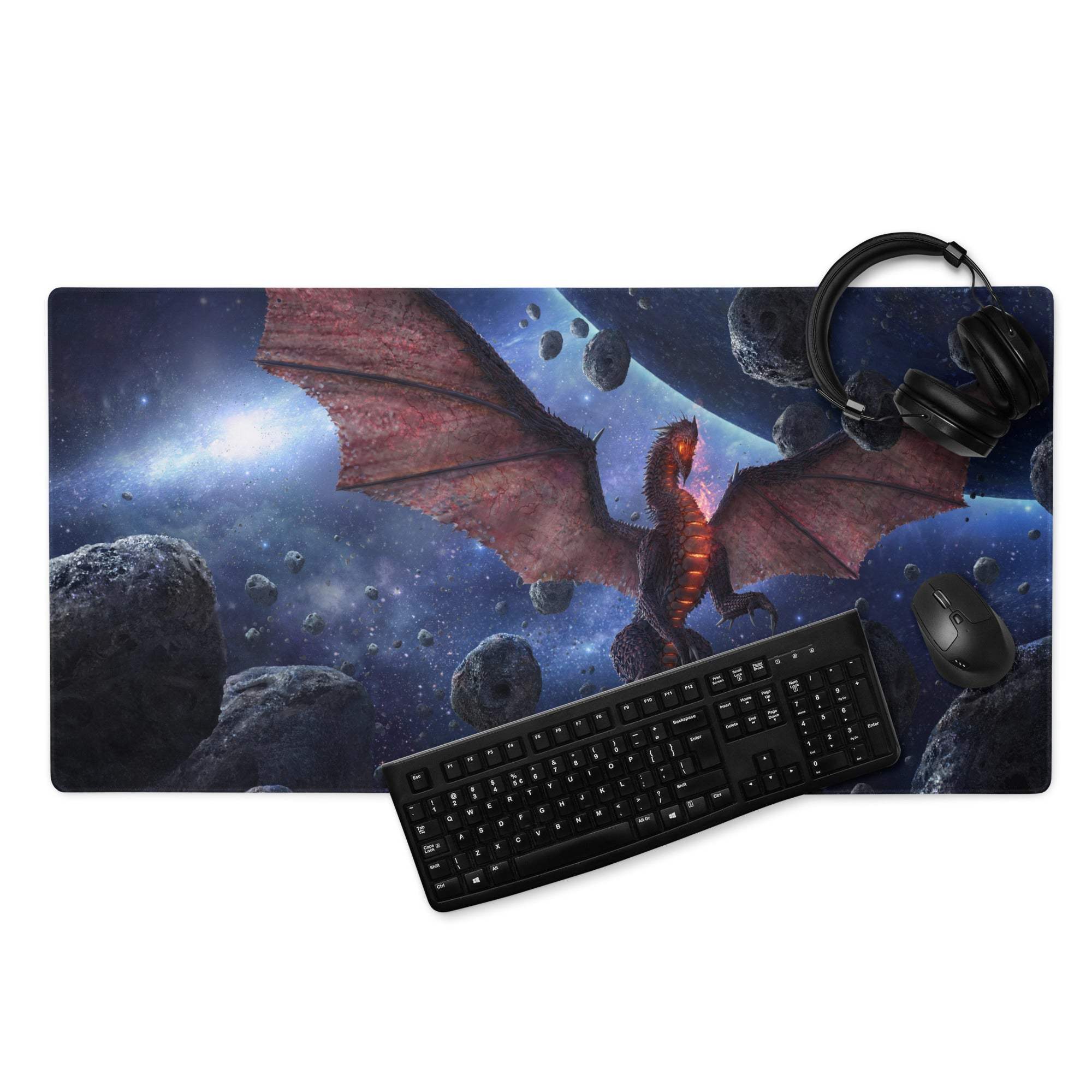 Epic Space Dragon large gaming mouse pad with cosmic red dragon scene