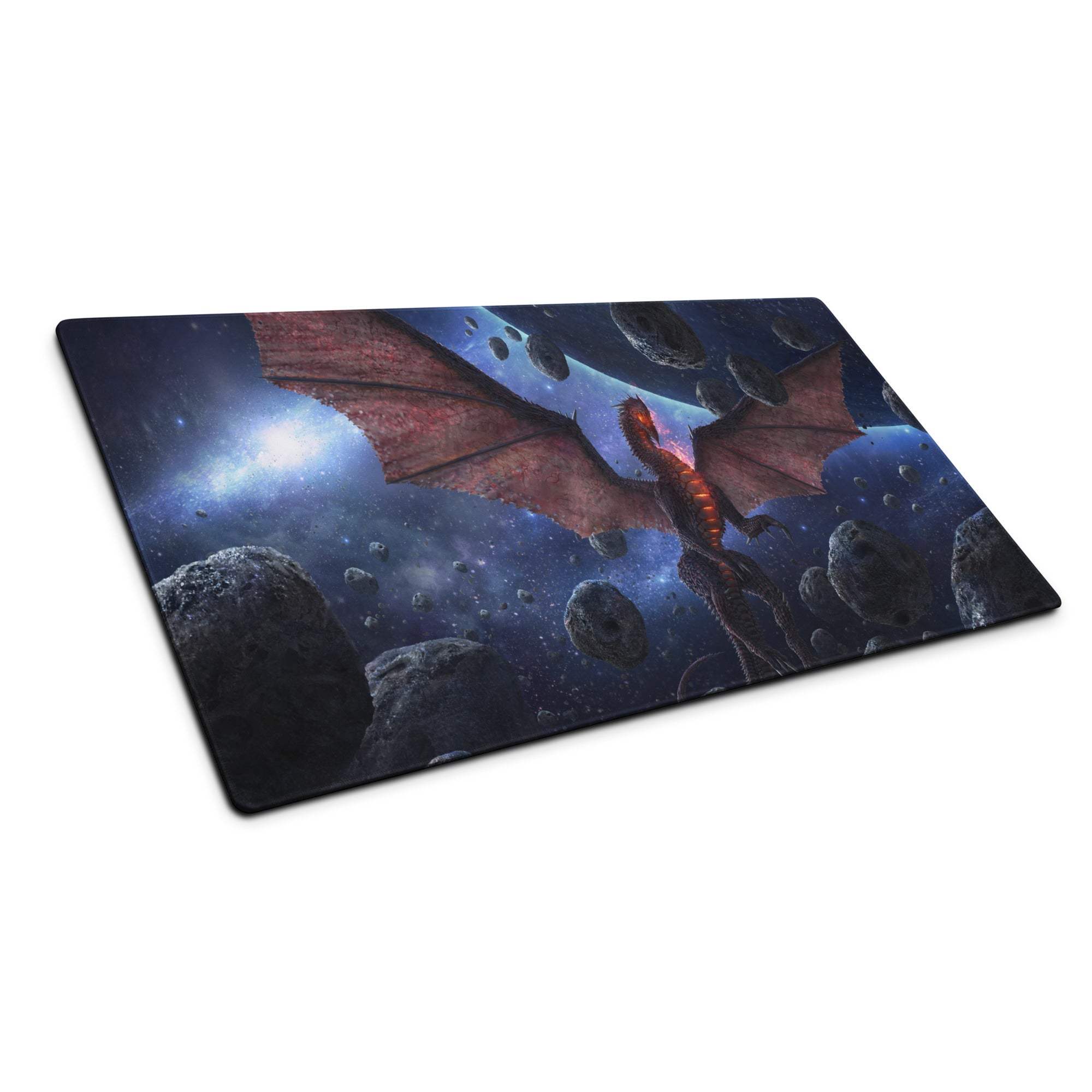 Epic Space Dragon gaming mouse pad with red dragon in starry cosmos