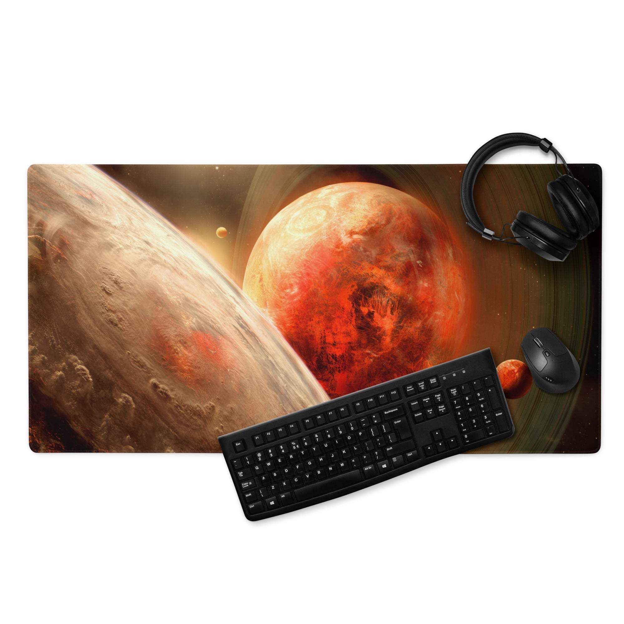 Large cosmic red planet galaxy gaming mouse pad with non-slip backing