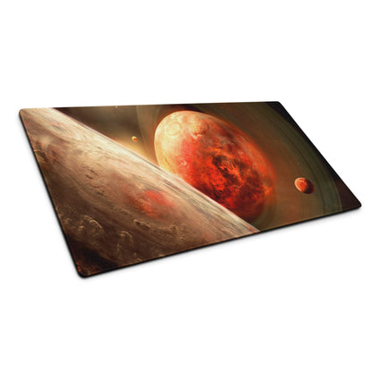 Cosmic red planet galaxy themed large gaming mouse pad with non-slip backing