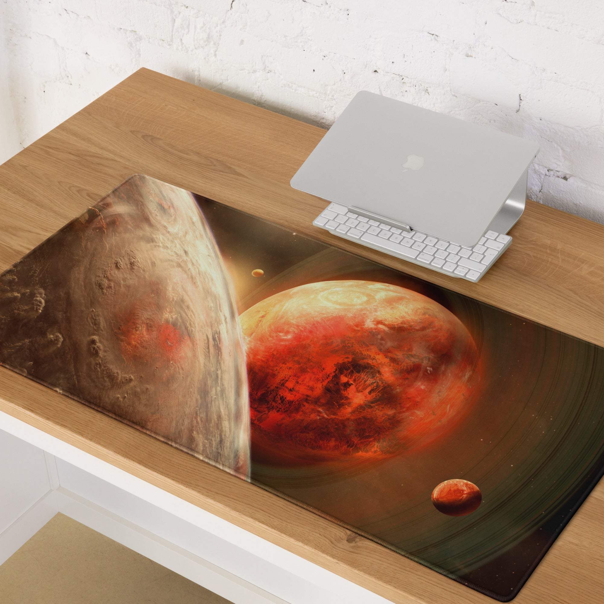 Cosmic Red Planet Galaxy gaming mouse pad with vivid space planets