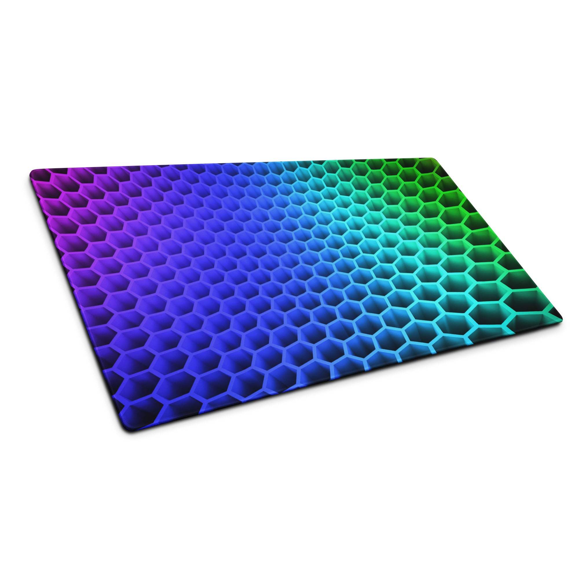 Vibrant rainbow gradient hexagon pattern on large rectangular cutting board
