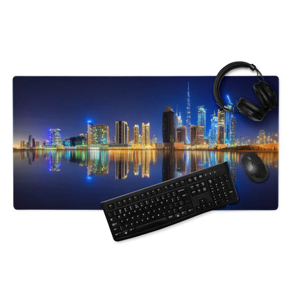 Sleek cityscape night glow large gaming mouse pad with skyscrapers for Dota CSGO