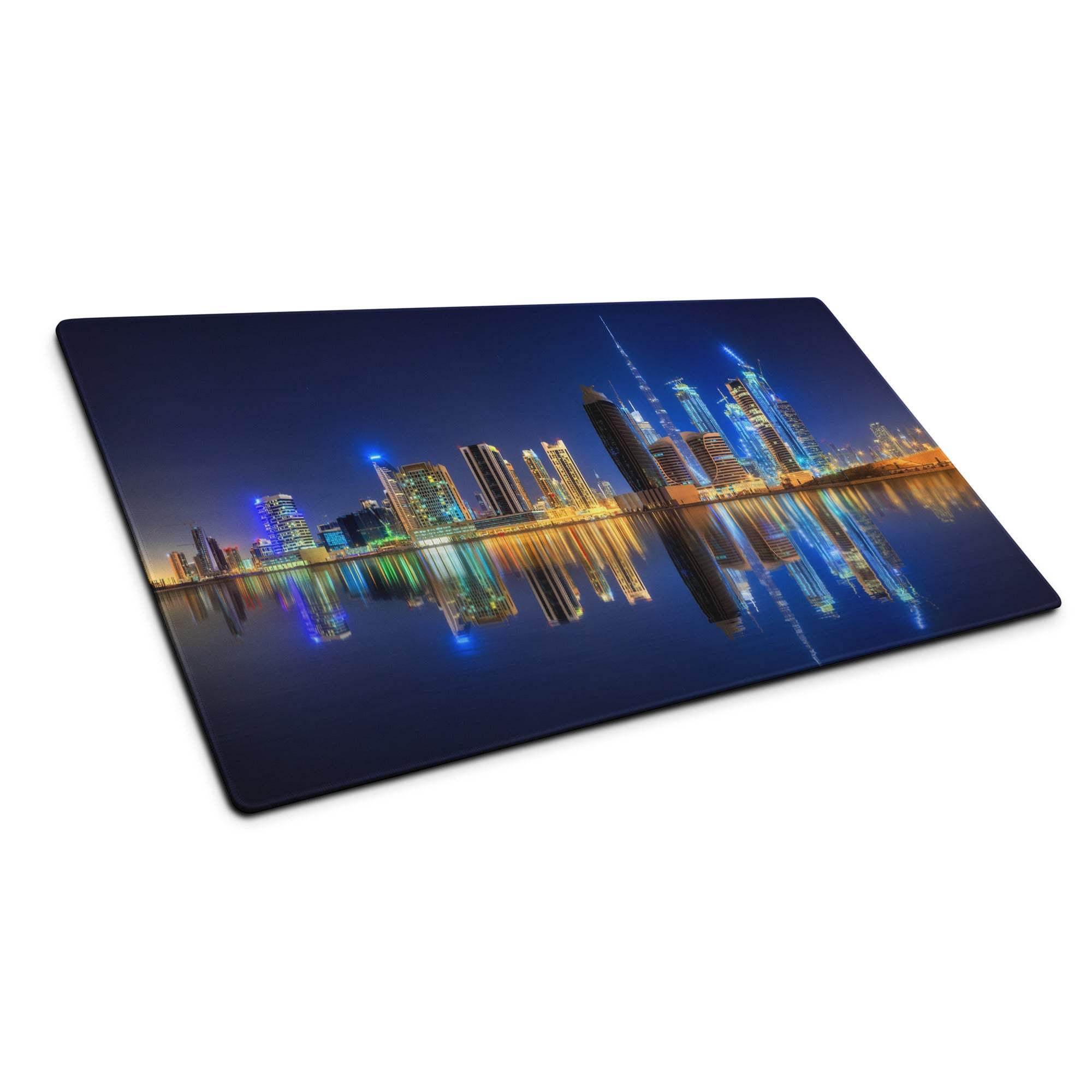 Sleek cityscape night glow large gaming mouse pad with non-slip surface