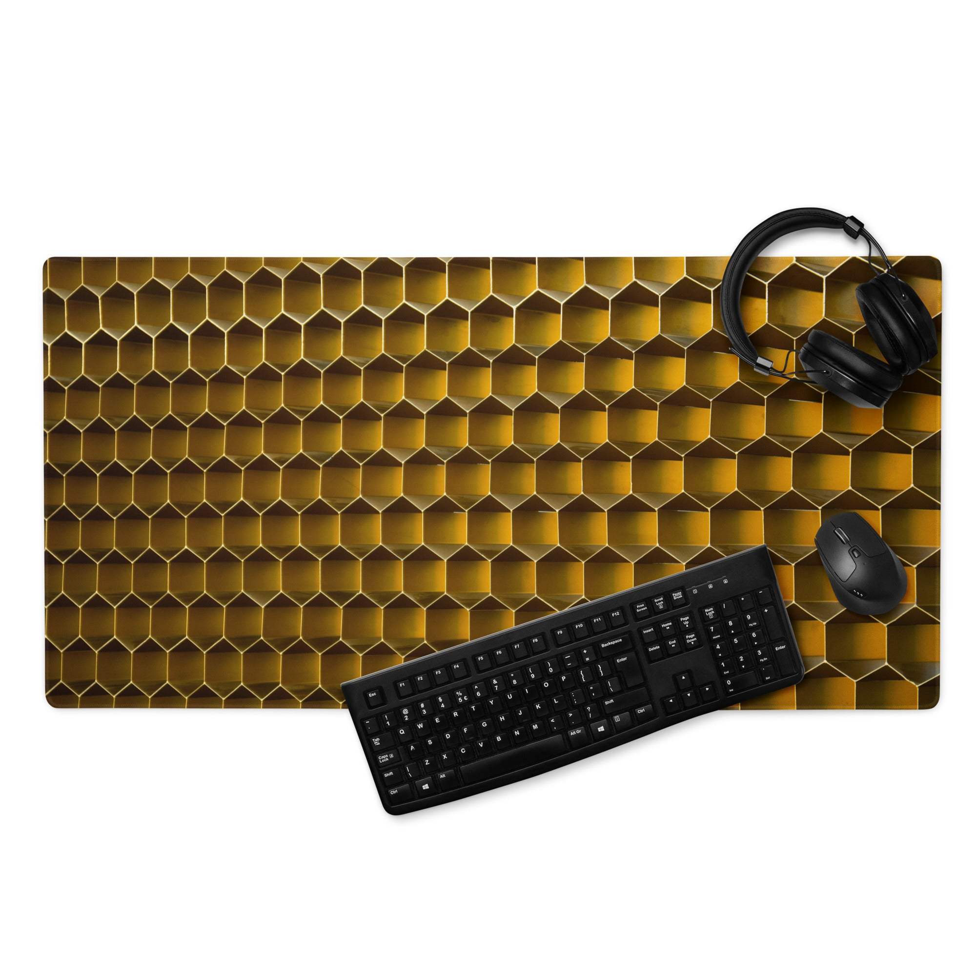 Golden honeycomb textured 3D gaming mouse pad with non-slip base