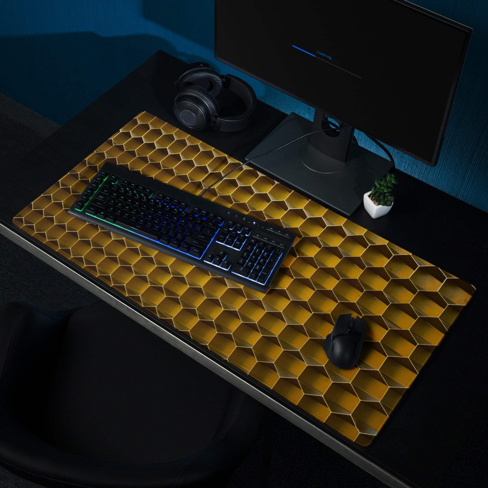 Golden honeycomb textured 3D gaming mouse pad with non-slip base