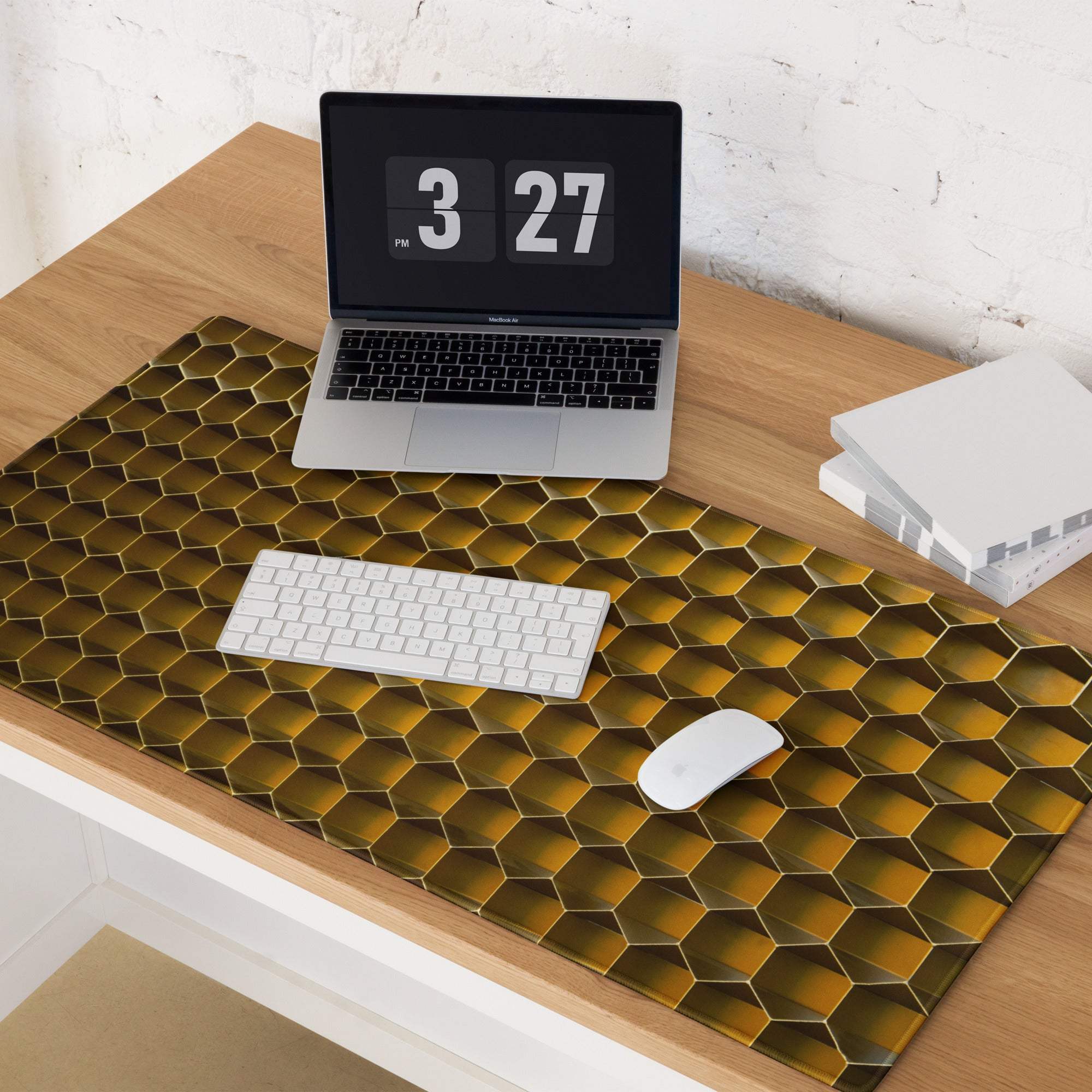 Golden honeycomb-patterned Lux Gold Hex gaming mouse pad large size