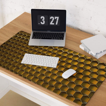 Golden honeycomb-patterned Lux Gold Hex gaming mouse pad large size