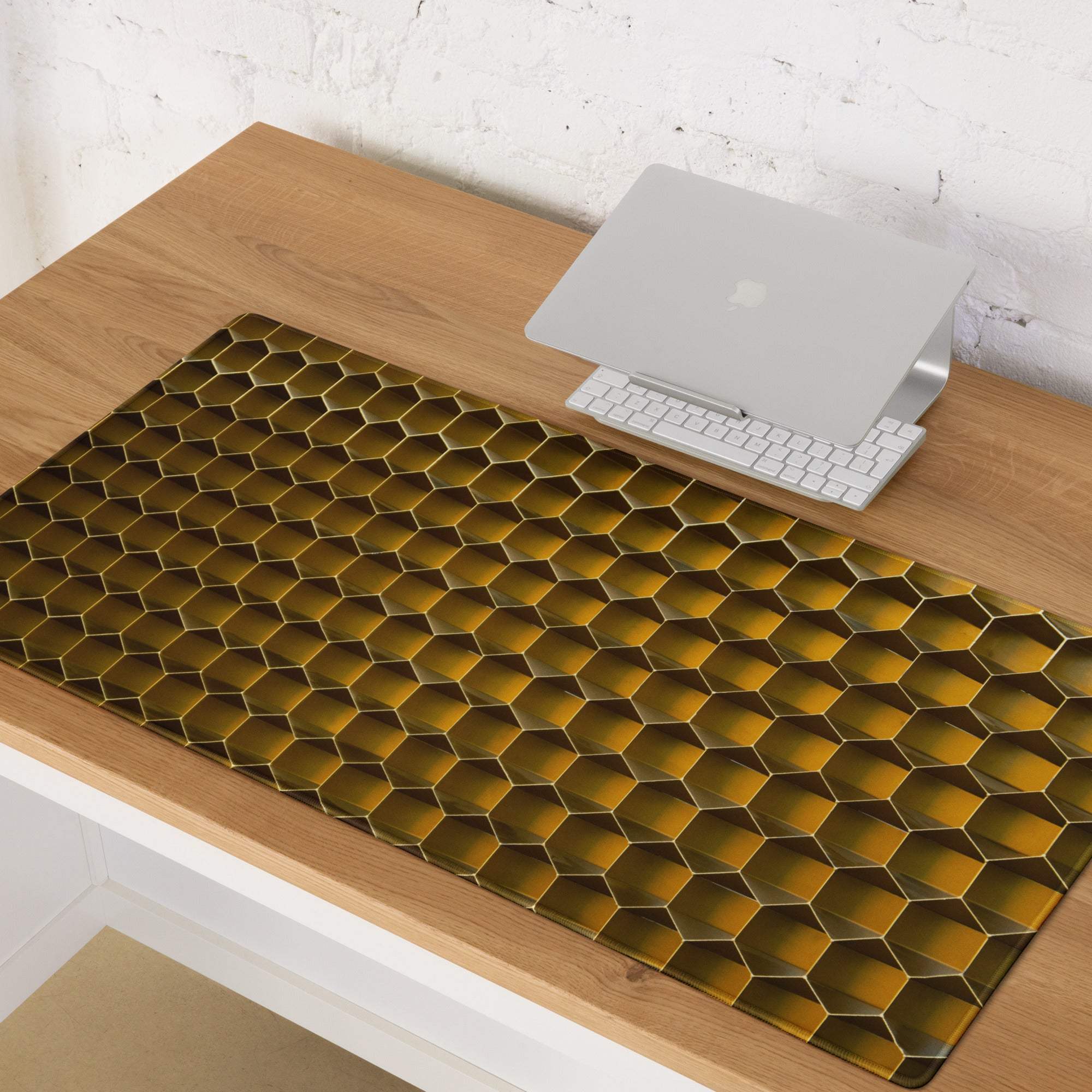 Golden honeycomb glossy 3D desk mat gaming mouse pad large non-slip base stitched edge
