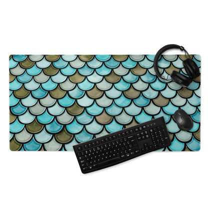 Teal mermaid scale gaming mouse pad with non-slip base for CSGO Dota