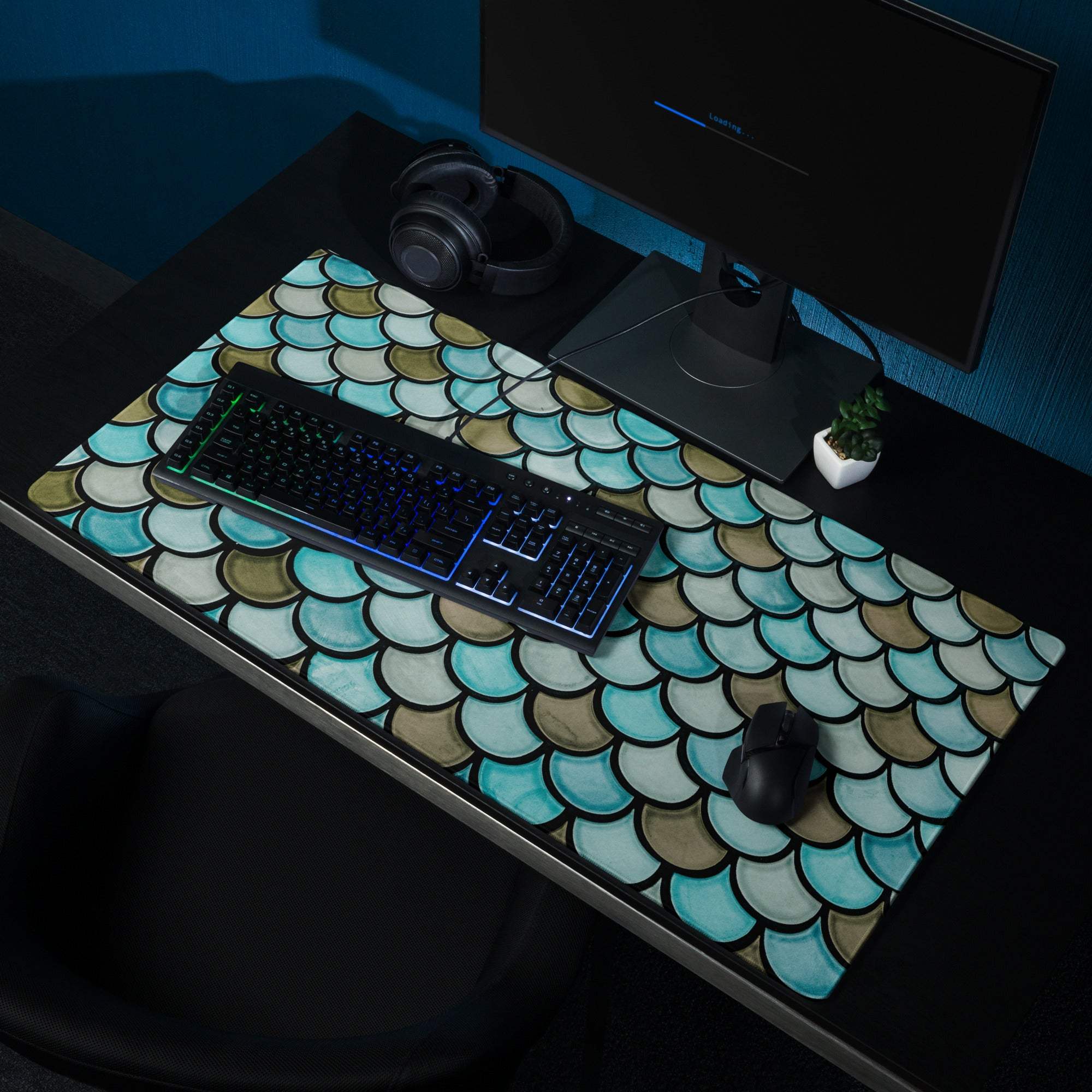 Teal mermaid scale gaming mouse pad with non-slip base for CSGO Dota