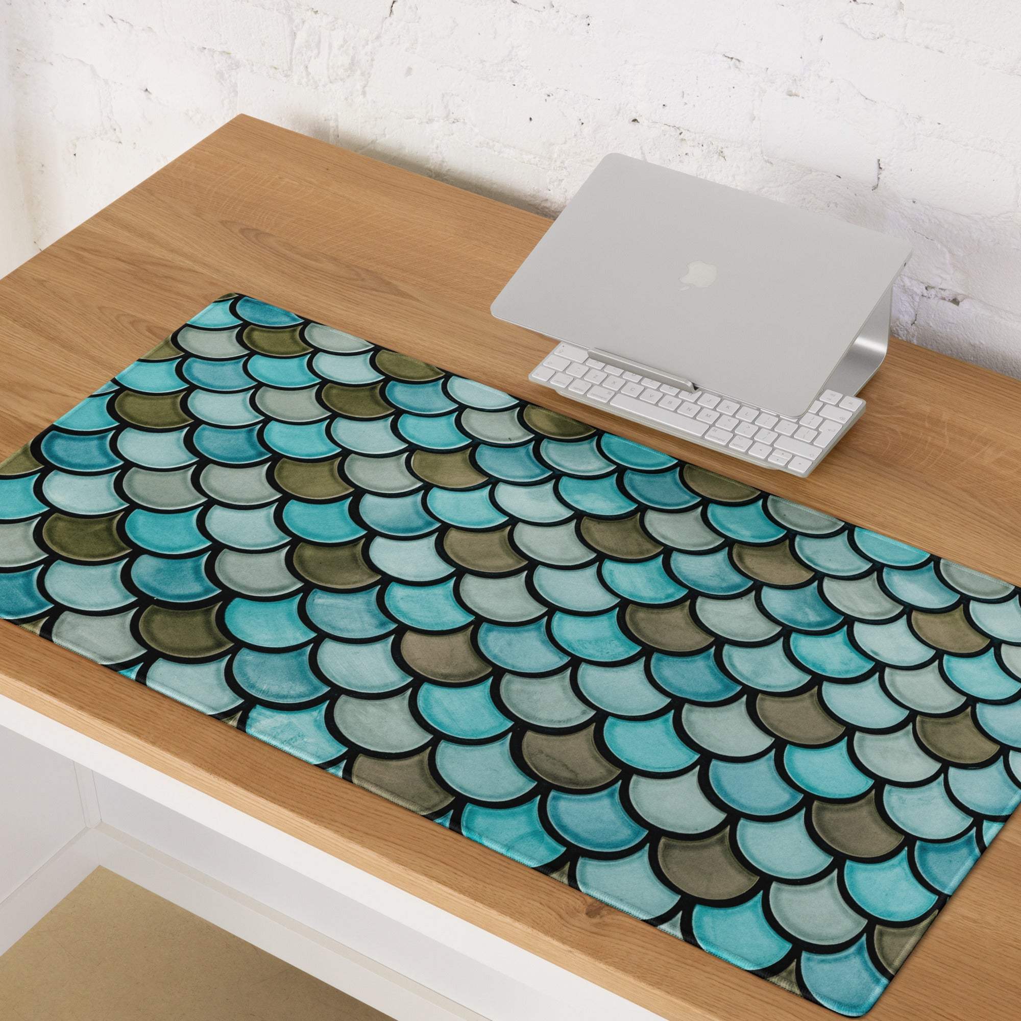 Teal mermaid scale gaming mouse pad with non-slip base for CSGO Dota