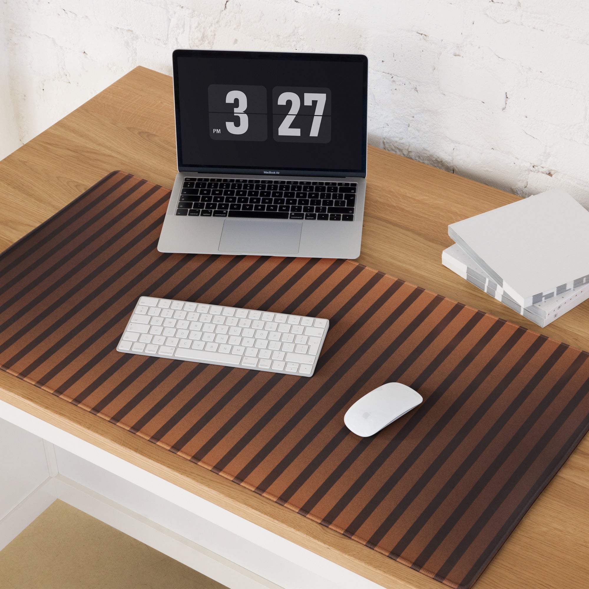 Copper stripe style large gaming mouse pad with brown stripes and textured surface
