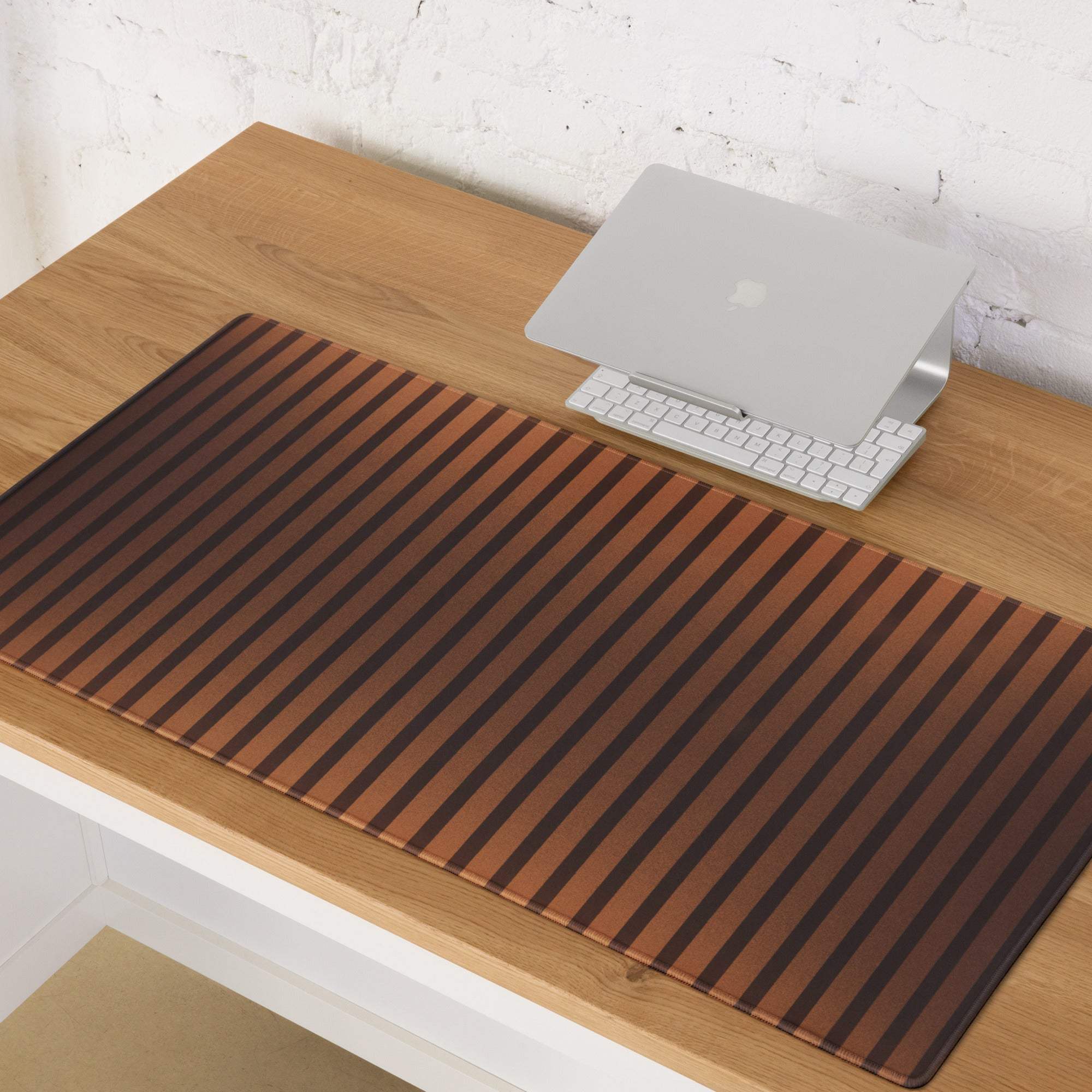 Copper Stripe large gaming mouse pad with brown stripes, non-slip backing