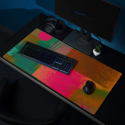 Vibrant abstract art gaming mousepad in pink green orange neon gradients
