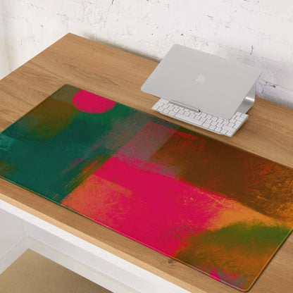 Vibrant abstract art large gaming mouse pad in pink green orange neon strokes