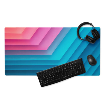 Vibrant pink to blue gradient geometric gaming mouse pad with non-slip base