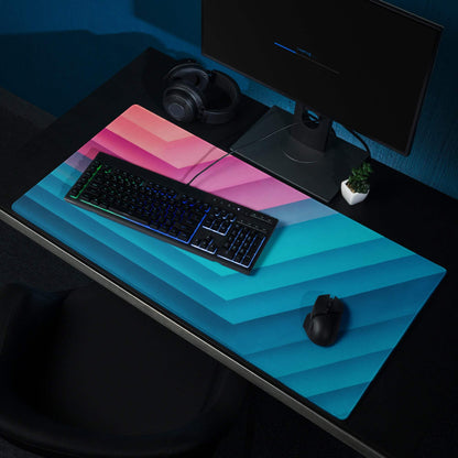 Gradient geometric pink to teal gaming mouse pad with non-slip base