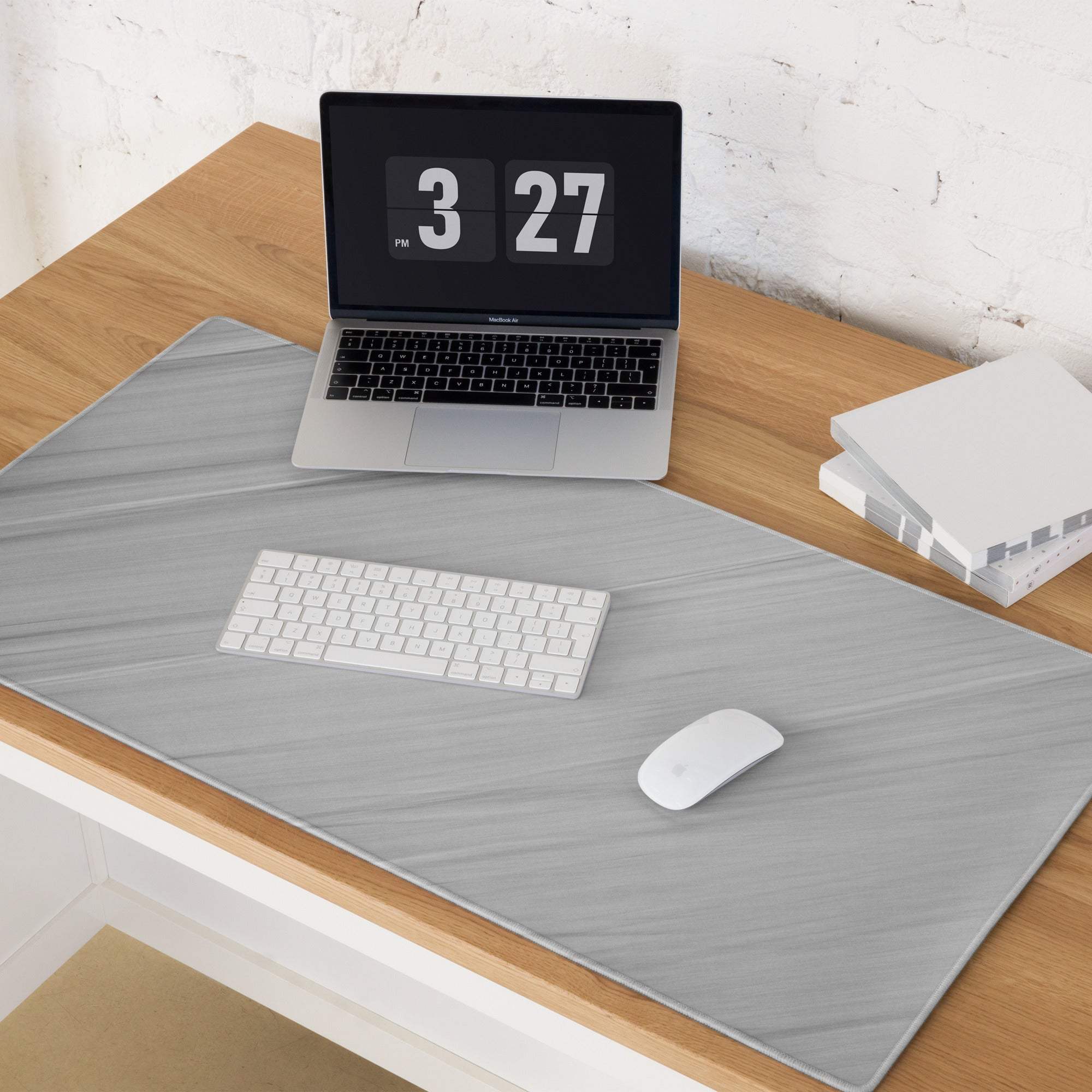 Gray textured brushed aluminum large gaming mouse pad with diagonal lines