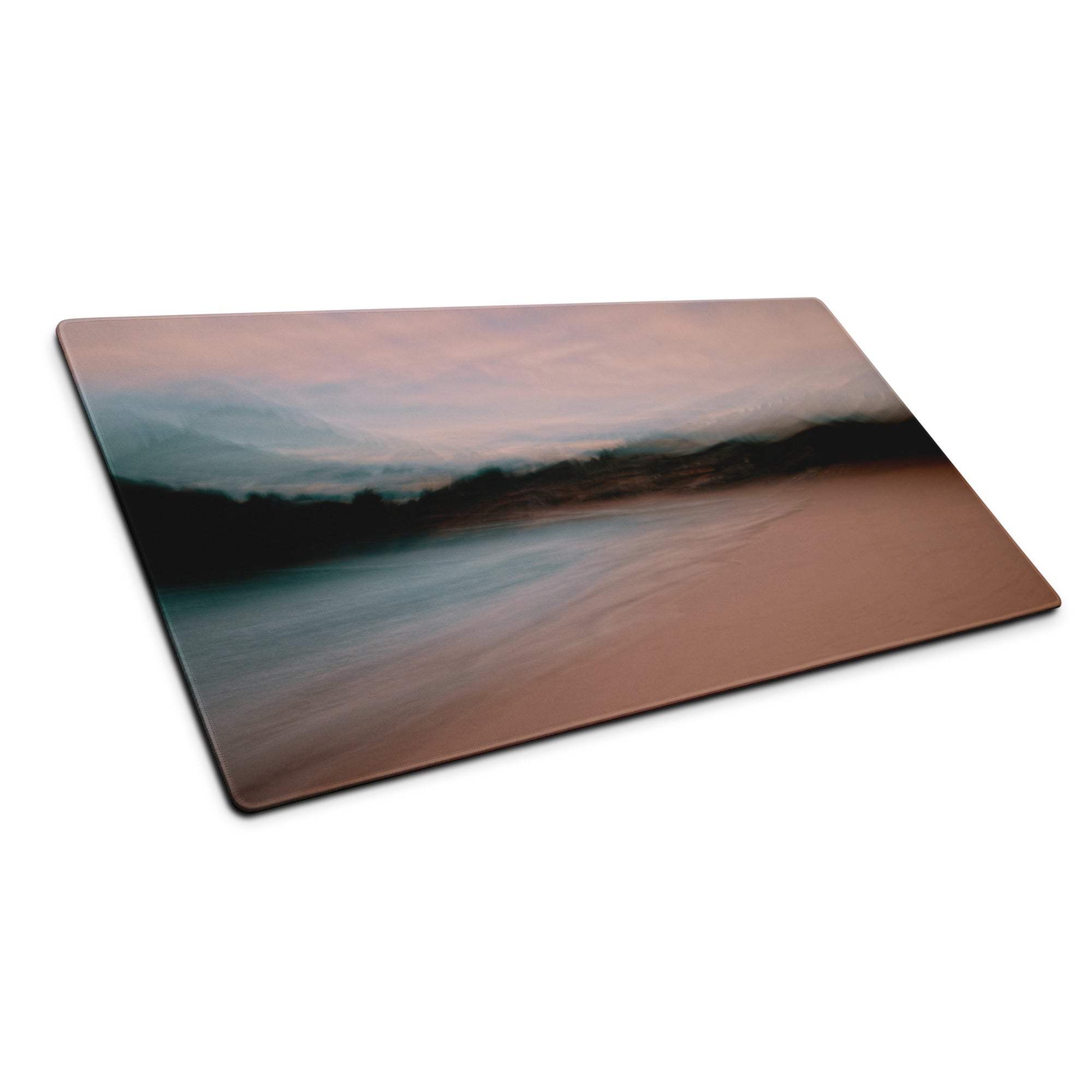 Serene sunset coastal glass cutting board in pink blue brown hues