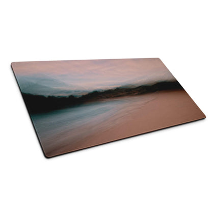 Serene sunset coastal glass cutting board in pink blue brown hues