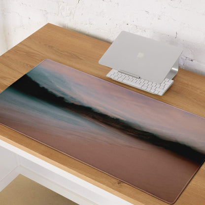 Serene Sunset gaming mouse pad with pink-blue gradient sky and non-slip base