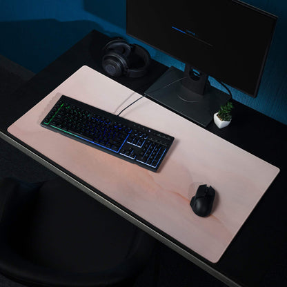Sleek light pink marble-texture desk mat for pastel pink mountain gaming mouse pad