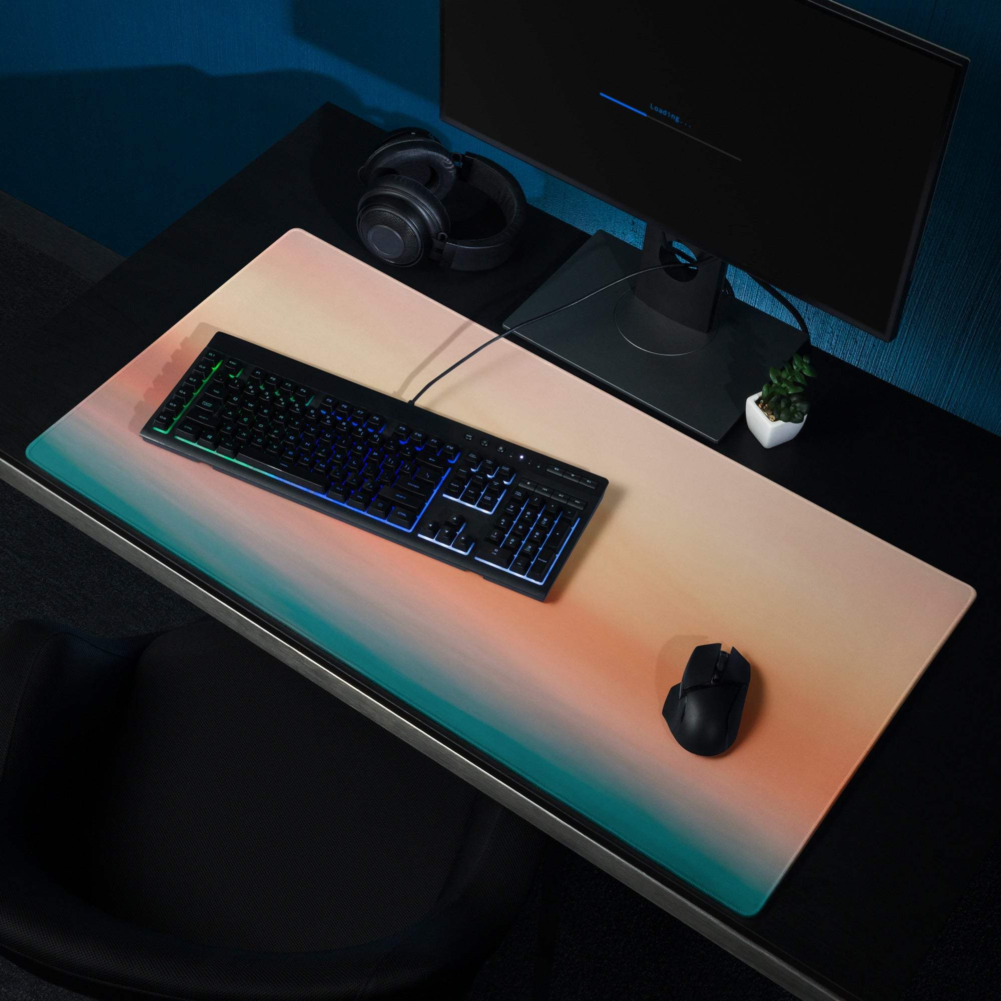 Premium sunset gradient large gaming mouse pad with non-slip base