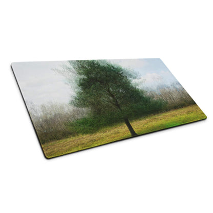 Nature inspired tree in misty field on large non-slip gaming mouse pad