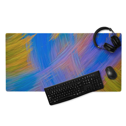Vibrant abstract brushstrokes large gaming mouse pad in blue yellow purple