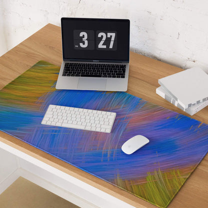 Vibrant abstract blue purple green yellow brushstroke gaming mouse pad