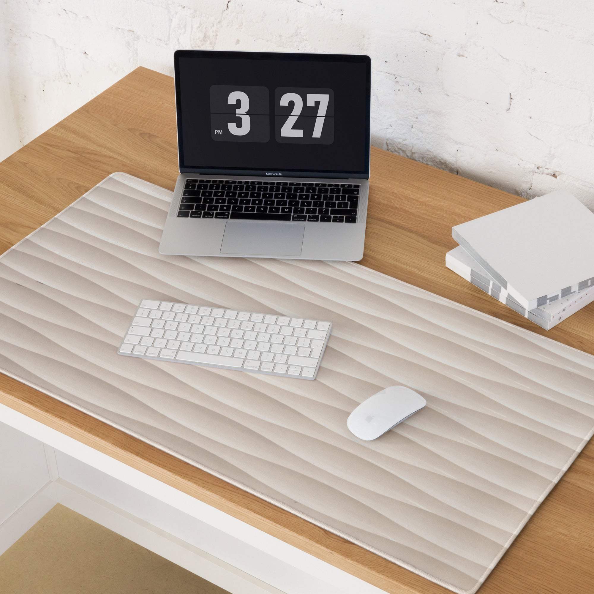 Cream beige wave textured gaming mouse pad with non-slip base