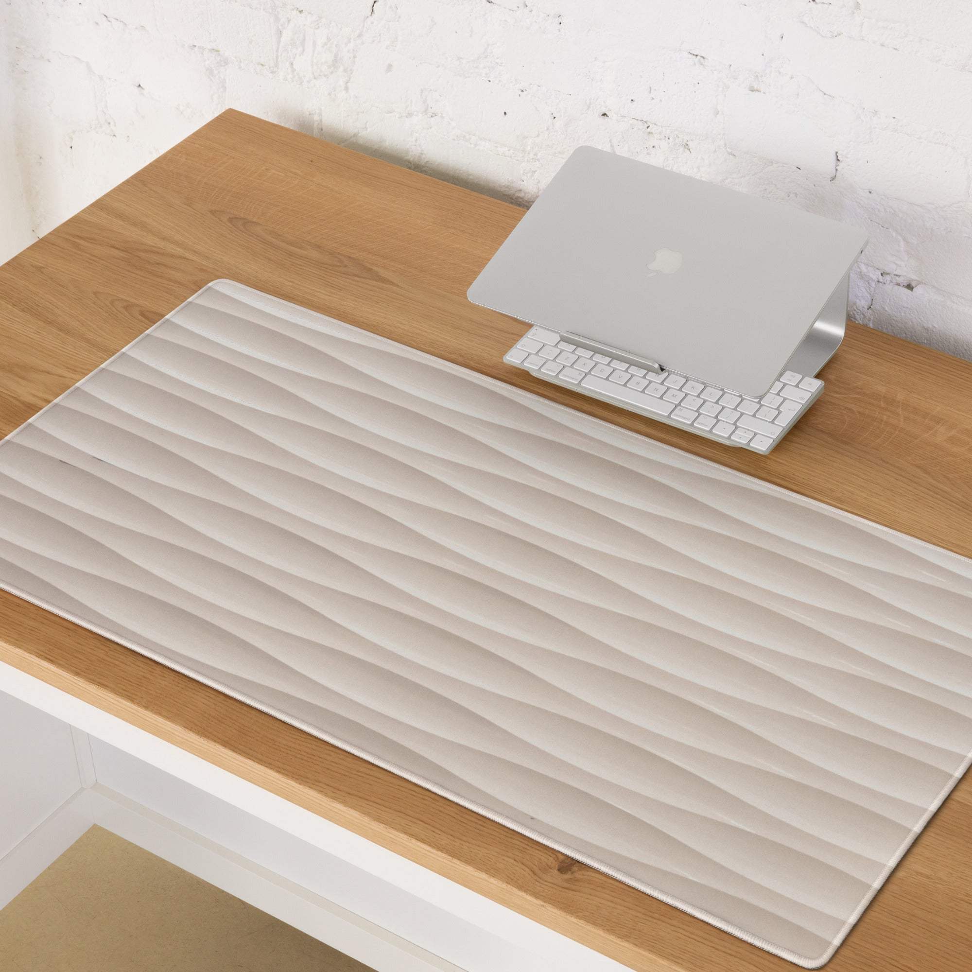 Cream beige wave textured gaming mouse pad with non-slip base