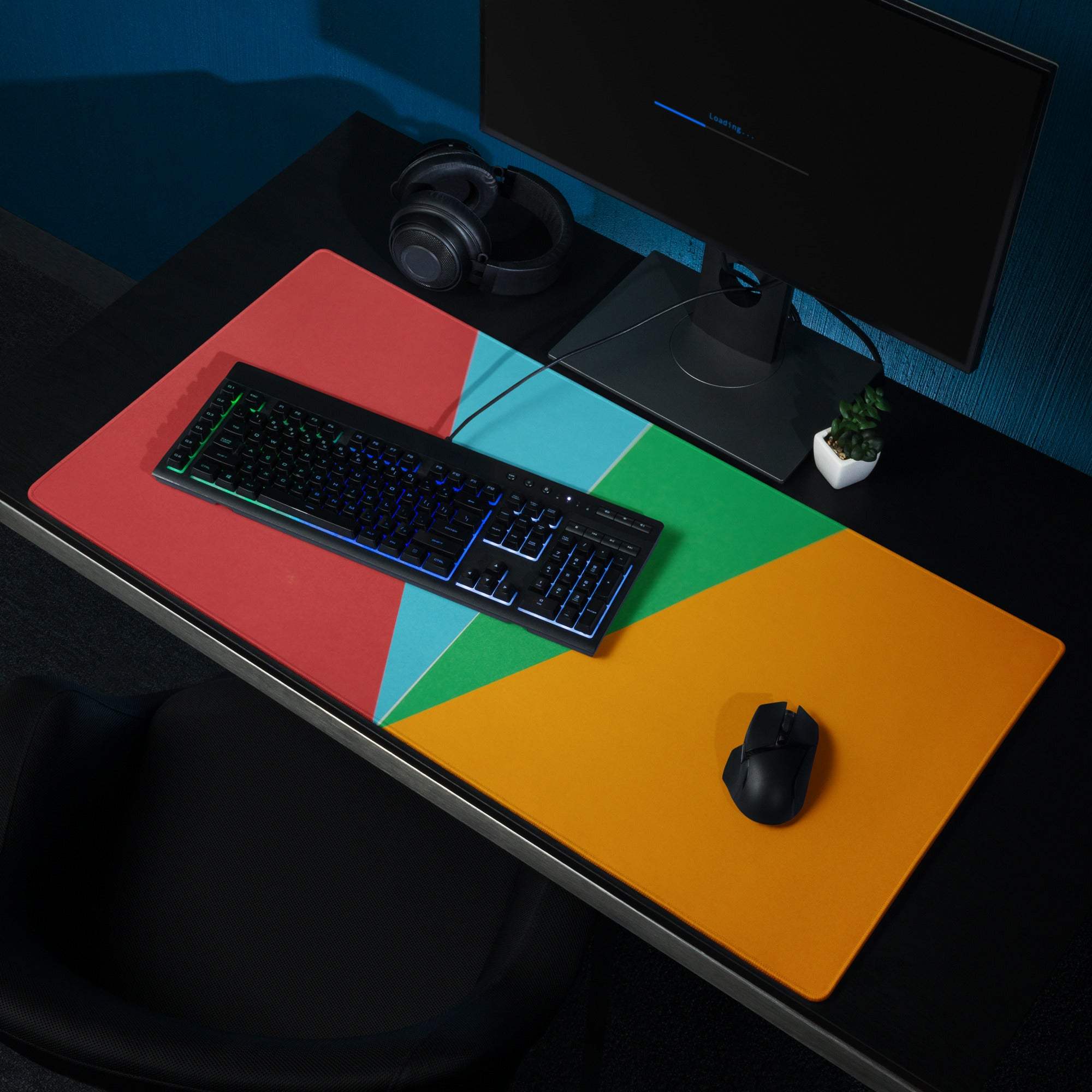 Vibrant abstract geometric color blocking large non-slip gaming mouse pad