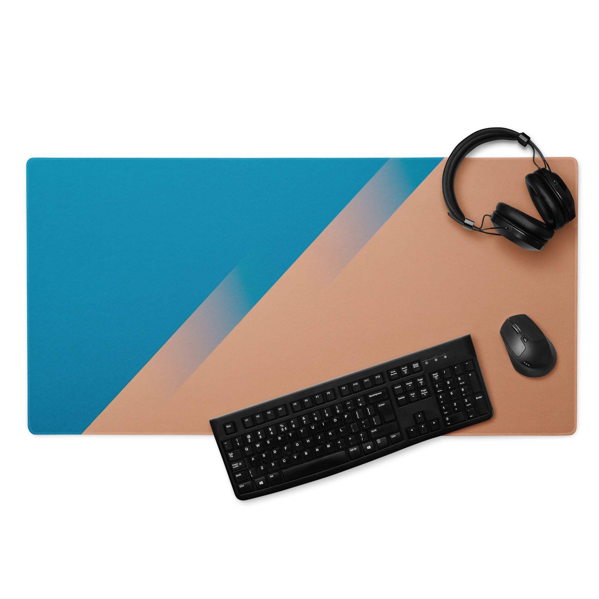 Teal and tan diagonal split gaming mouse pad with non-slip backing
